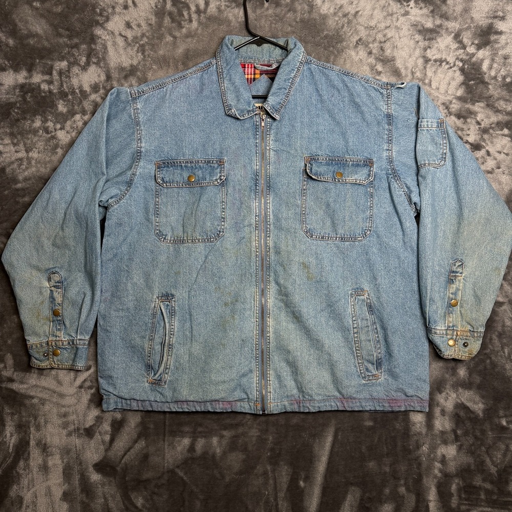 Duke Haband Flannel Lined Full Zip Denim Jean Jacket Size XX-Large 4-Pocket
